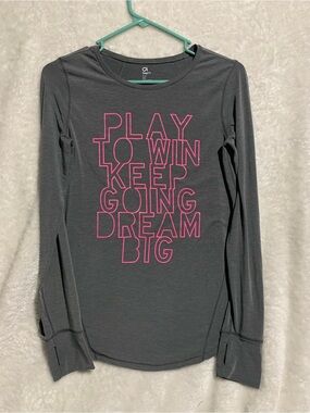 GAP Gray Long-Sleeve Tee with Pink Motivational Graphic